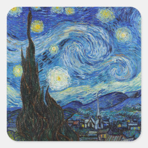 Vincent Van Gogh Starry Night Vintage Fine Art Square Sticker