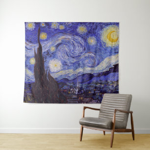 Vincent Van Gogh Starry Night Vintage Fine Art Tapestry