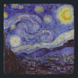Vincent Van Gogh Starry Night Vintage Fine Art Trivet<br><div class="desc">Vincent van Gogh Starry Night Fine Art Painting Starry Night is a painting by Dutch post-impressionist artist Vincent van Gogh. The blue night sky is filled with swirling clouds, stars, and a bright crescent moon. The Starry Night is the only nocturne in the series of views from his bedroom window....</div>