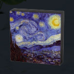 Vincent Van Gogh Starry Night Vintage Fine Art Wooden Box Sign<br><div class="desc">Vincent van Gogh Starry Night Fine Art Painting Starry Night is a painting by Dutch post-impressionist artist Vincent van Gogh. The blue night sky is filled with swirling clouds, stars, and a bright crescent moon. The Starry Night is the only nocturne in the series of views from his bedroom window....</div>