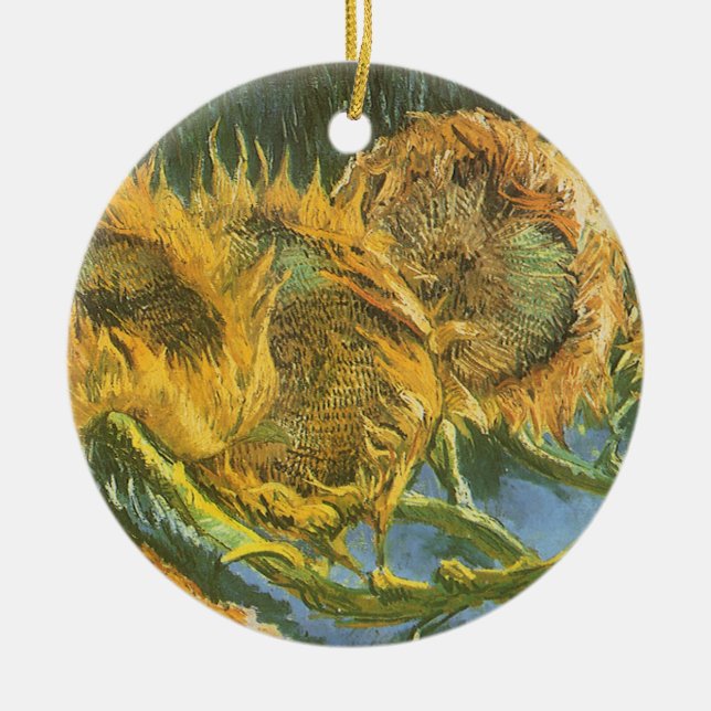 Vincent van Gogh - Still Life: Four Cut Sunflowers Ceramic Tree Decoration (Front)