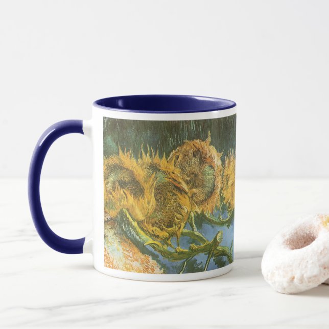 Vincent van Gogh - Still Life: Four Cut Sunflowers Mug (With Donut)