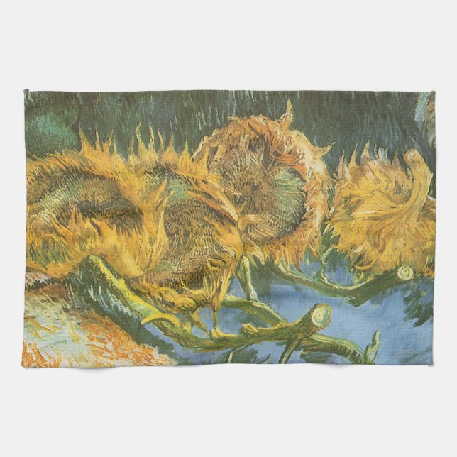 Vincent van Gogh - Still Life: Four Cut Sunflowers Tea Towel (Horizontal)