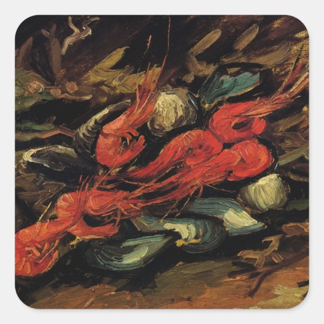 Vincent van Gogh - Still Life Mussels and Shrimp Square Sticker (Front)