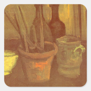 Vincent van Gogh - Still Life Paintbrushes in Pot Square Sticker