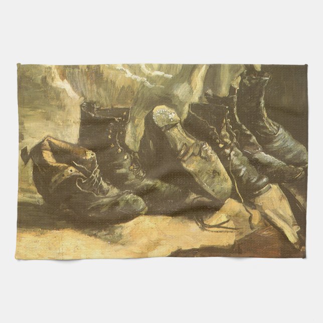 Vincent van Gogh - Still Life Three Pairs of Shoes Tea Towel (Horizontal)