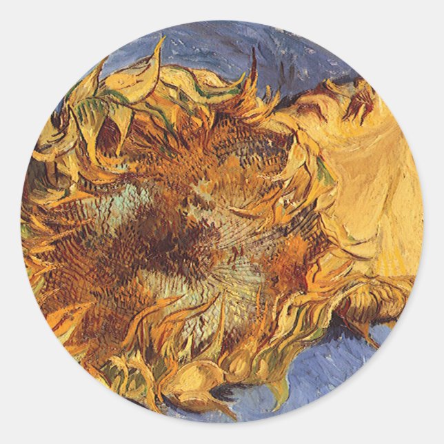 Vincent van Gogh - Still Life: Two Cut Sunflowers Classic Round Sticker (Front)