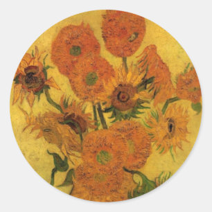 Vincent van Gogh Still Life Vase w 15 Sunflowers Classic Round Sticker