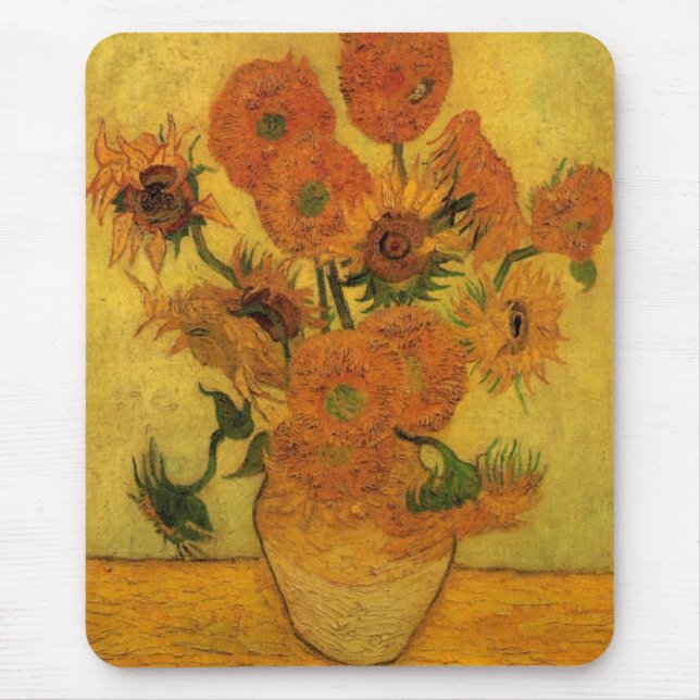 Vincent van Gogh Still Life Vase w 15 Sunflowers Mouse Mat (Front)