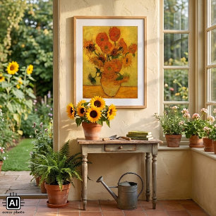 Vincent van Gogh Still Life Vase w 15 Sunflowers Poster