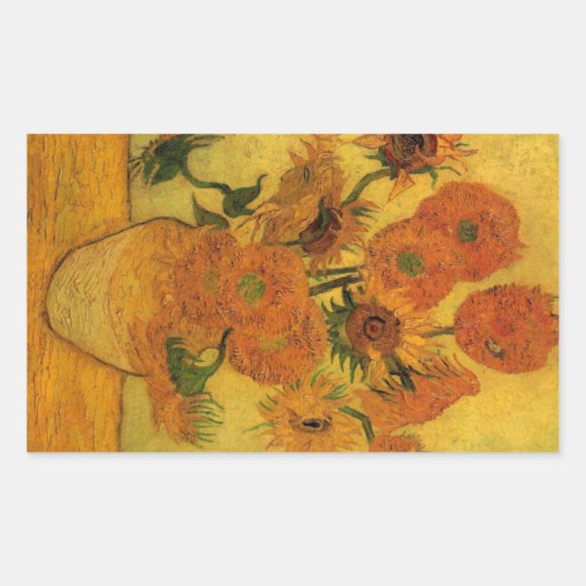 Vincent van Gogh Still Life Vase w 15 Sunflowers Rectangular Sticker (Front)