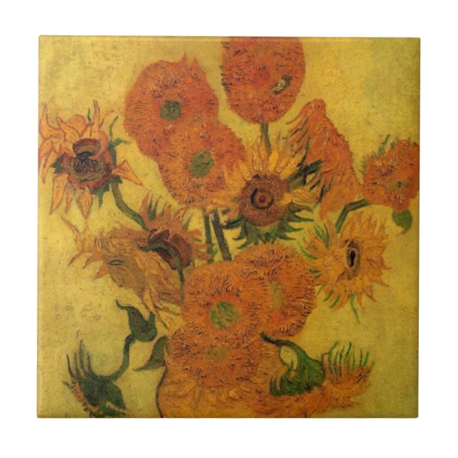 Vincent van Gogh Still Life Vase w 15 Sunflowers Tile (Front)