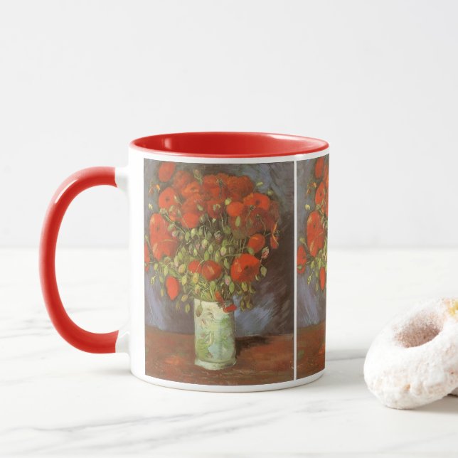Vincent van Gogh Still Life Vase with Red Poppies Mug (With Donut)