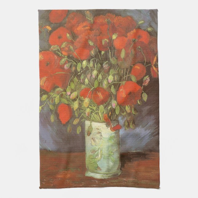 Vincent van Gogh Still Life Vase with Red Poppies Tea Towel (Vertical)