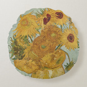 Vincent van Gogh Still Life Vase with Sunflowers Round Cushion