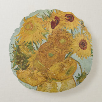 Vincent van Gogh Still Life Vase with Sunflowers  Round Cushion