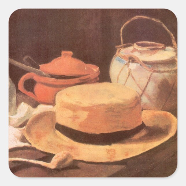 Vincent van Gogh - Still Life w Yellow Straw Hat Square Sticker (Front)