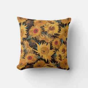 Vincent Van Gogh Sunflowers Black Yellow Teal Cushion