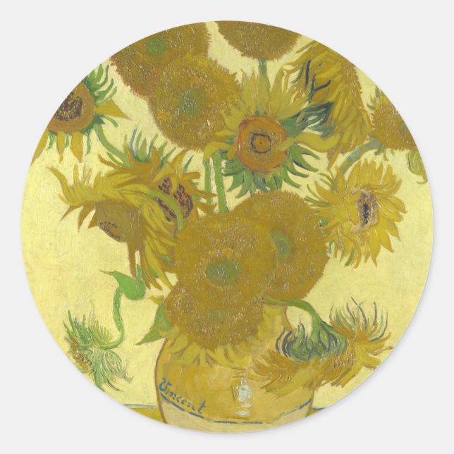 Vincent Van Gogh - Sunflowers - Classic Painting Classic Round Sticker (Front)