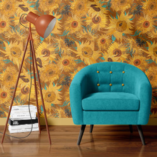 Vincent Van Gogh Sunflowers Rust Brown Yellow Wallpaper