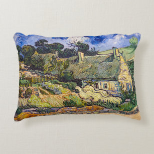 Vincent Van Gogh - Thatched Cottages at Cordeville Decorative Cushion