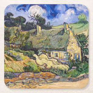 Vincent Van Gogh - Thatched Cottages at Cordeville Square Paper Coaster