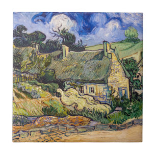 Vincent Van Gogh - Thatched Cottages at Cordeville Tile