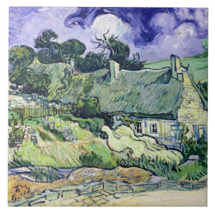Vincent van Gogh Thatched cottages at Cordeville Tile