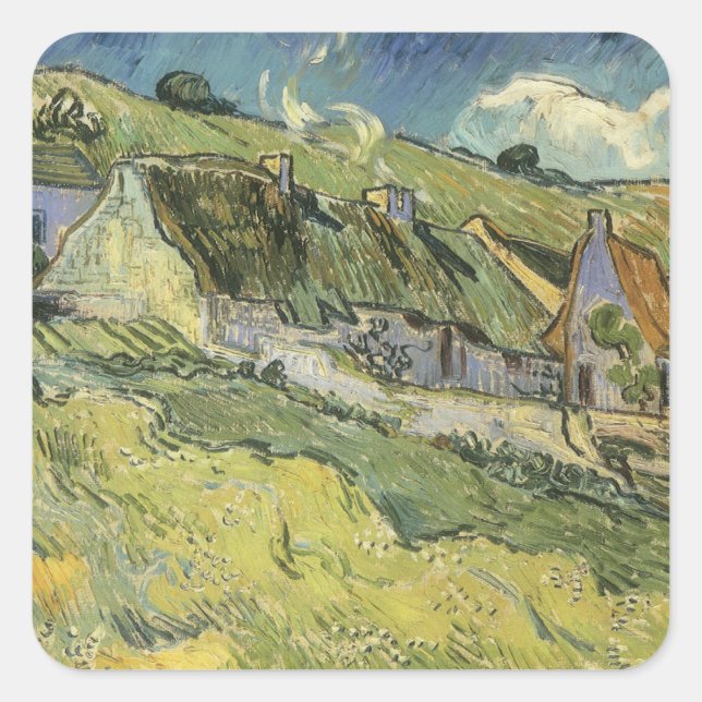 Vincent van Gogh - Thatched Cottages Square Sticker (Front)