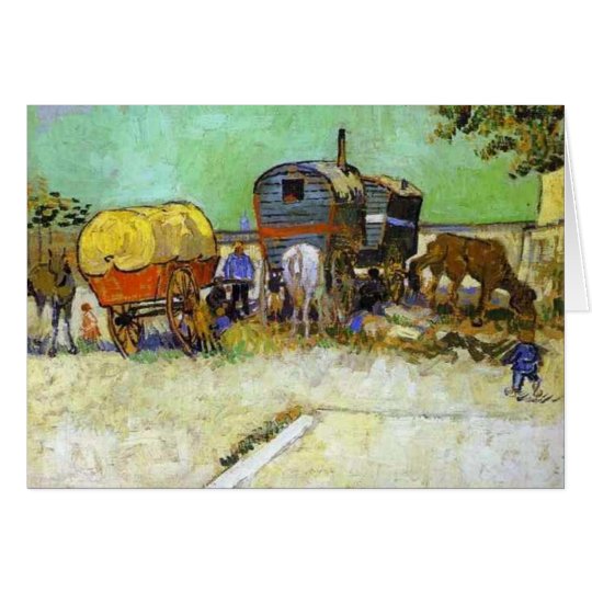 vincent van gogh- the caravans - gypsy camp near a card