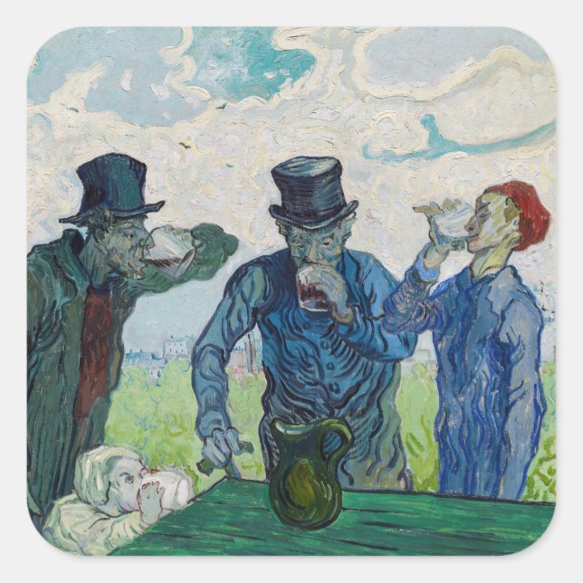Vincent van Gogh - The Drinkers, after Daumier Square Sticker (Front)