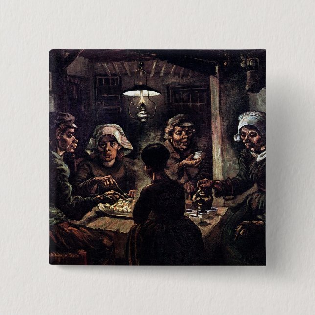 Vincent Van Gogh - The Potato Eaters Fine Art 15 Cm Square Badge (Front)