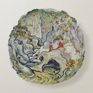 Vincent van Gogh   The ravine of the Peyroulets Round Cushion