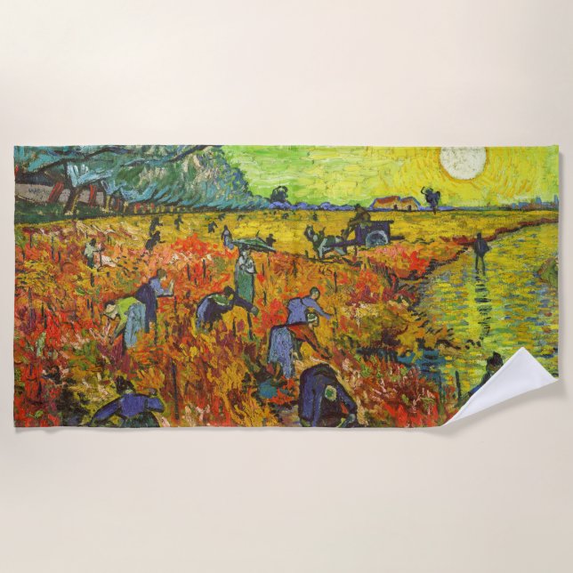 Vincent van Gogh - The Red Vineyard Beach Towel (Front)