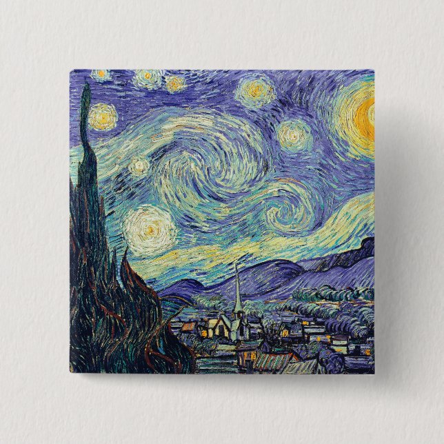 Vincent Van Gogh The Starry Night  15 Cm Square Badge (Front)