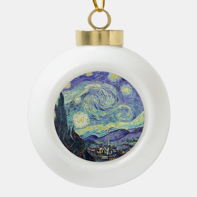 Vincent Van Gogh The Starry Night    Ceramic Ball Christmas Ornament (Front)
