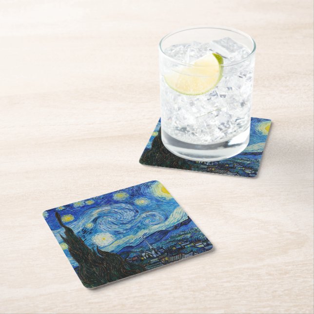 Vincent Van Gogh The Starry Night Fine Art Square Paper Coaster (Insitu)