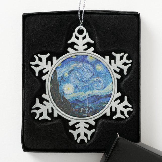 Vincent Van Gogh The Starry Night Snowflake Pewter Christmas Ornament (Box)