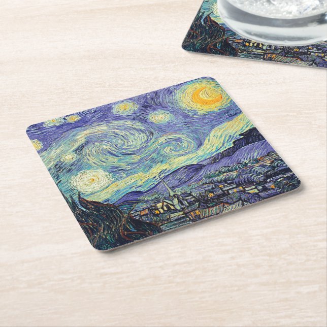 Vincent Van Gogh/ The Starry Night     Square Paper Coaster (Angled)
