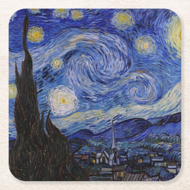 Vincent Van Gogh - The Starry night Square Paper Coaster (Front)