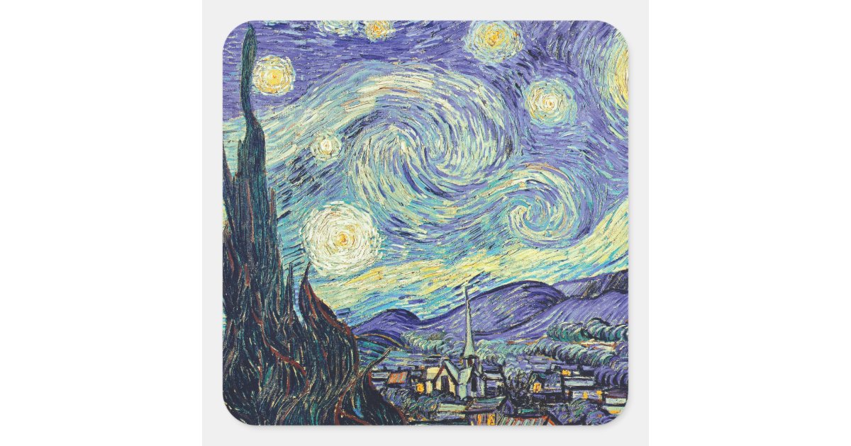 Vincent Van Gogh The Starry Night Square Sticker | Zazzle