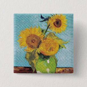 Vincent Van Gogh - Three Sunflowers in a Vase 15 Cm Square Badge