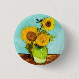 Vincent Van Gogh Three Sunflowers In A Vase 3 Cm Round Badge