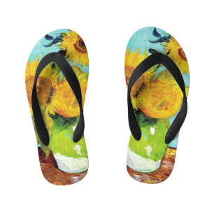 Vincent Van Gogh Three Sunflowers In a Vase Art Kid's Flip Flops
