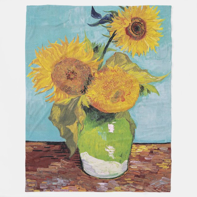 Vincent Van Gogh - Three Sunflowers in a Vase Fleece Blanket (Front)