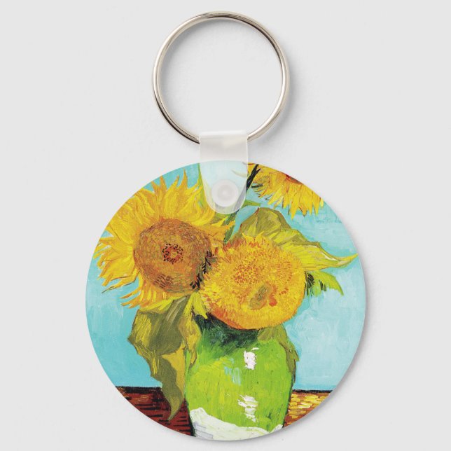 Vincent Van Gogh Three Sunflowers In a Vase Key Ring (Front)