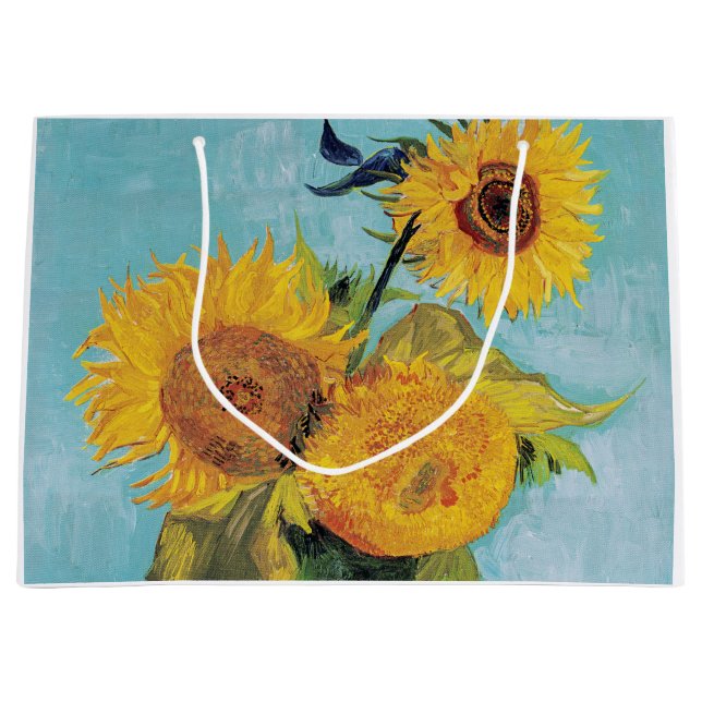 Vincent Van Gogh - Three Sunflowers in a Vase Large Gift Bag (Front)