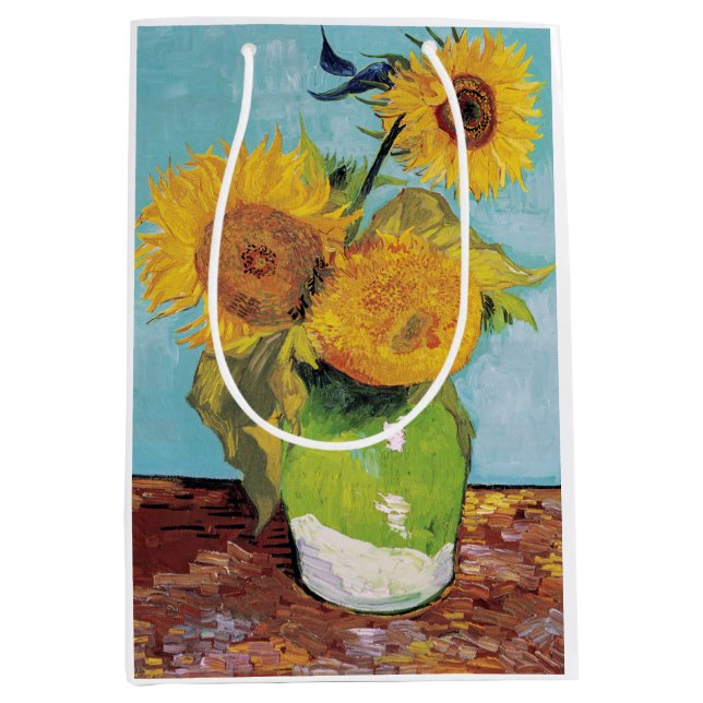 Vincent Van Gogh - Three Sunflowers in a Vase Medium Gift Bag (Front)