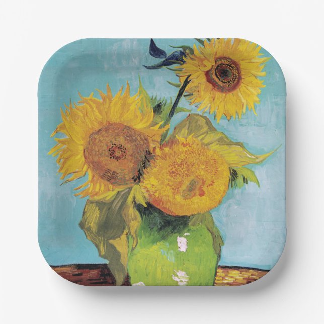 Vincent Van Gogh - Three Sunflowers in a Vase Paper Plate (Front)