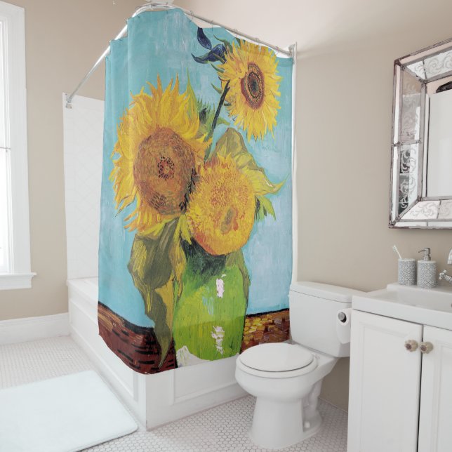 Vincent Van Gogh - Three Sunflowers in a Vase Shower Curtain (In Situ)